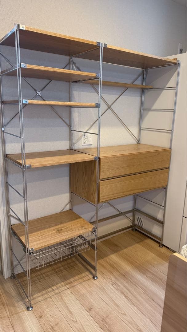 無印良品 ステンレスユニットシェルフ 食器棚 フルセット オーク材棚 分解発送