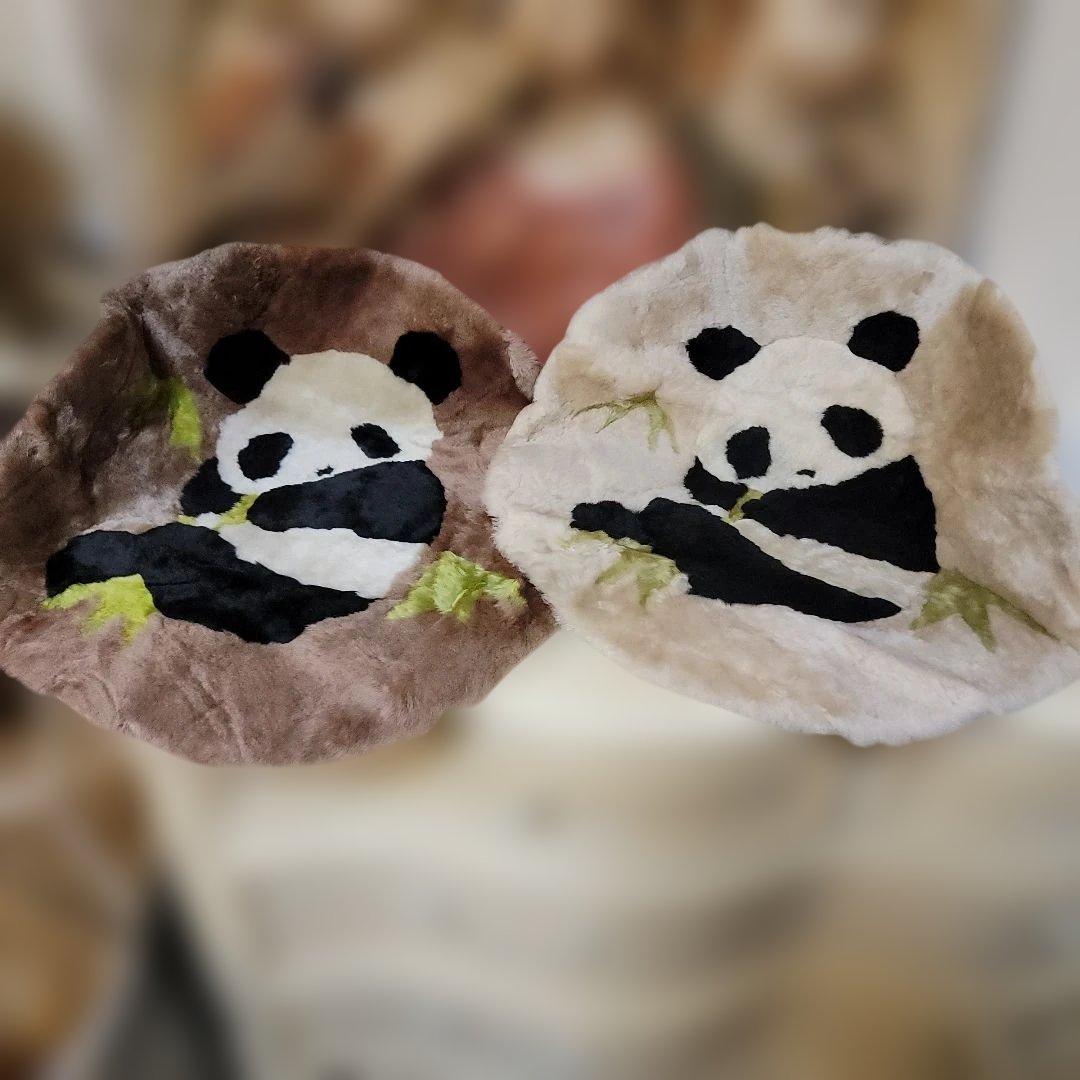 ご契約済みです！　3枚　ムートンラグマット　パンダ座布団ヴィンテージ倉庫片付け品
