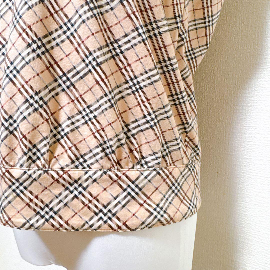 バーバリーブルーレーベル　バックオープンノースリーブ　ノバチェック　ピンク