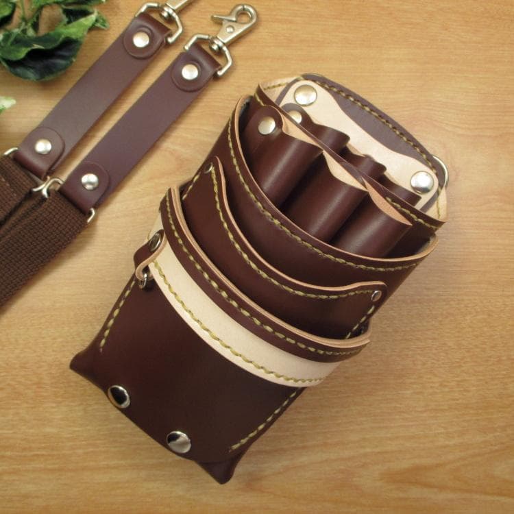 ブラウン＆ナチュラル　６丁差し　本革シザーケース　SCA-45/CBA