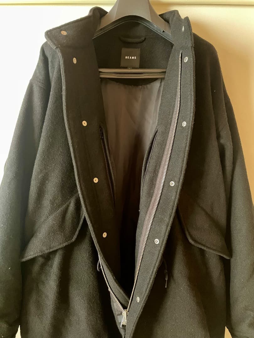 BEAMS 中綿ウールモッズコートL／黒