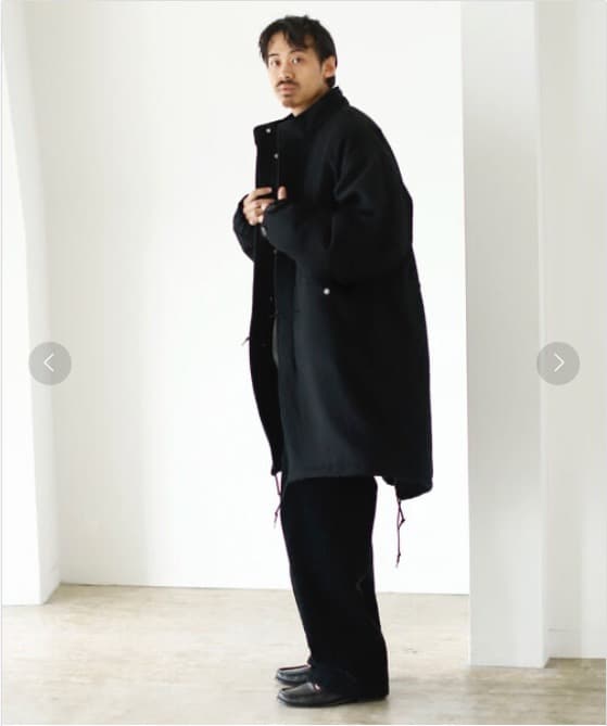 BEAMS 中綿ウールモッズコートL／黒