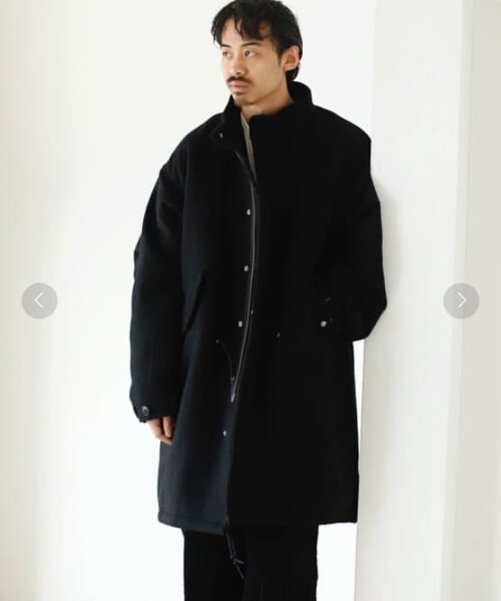 BEAMS 中綿ウールモッズコートL／黒