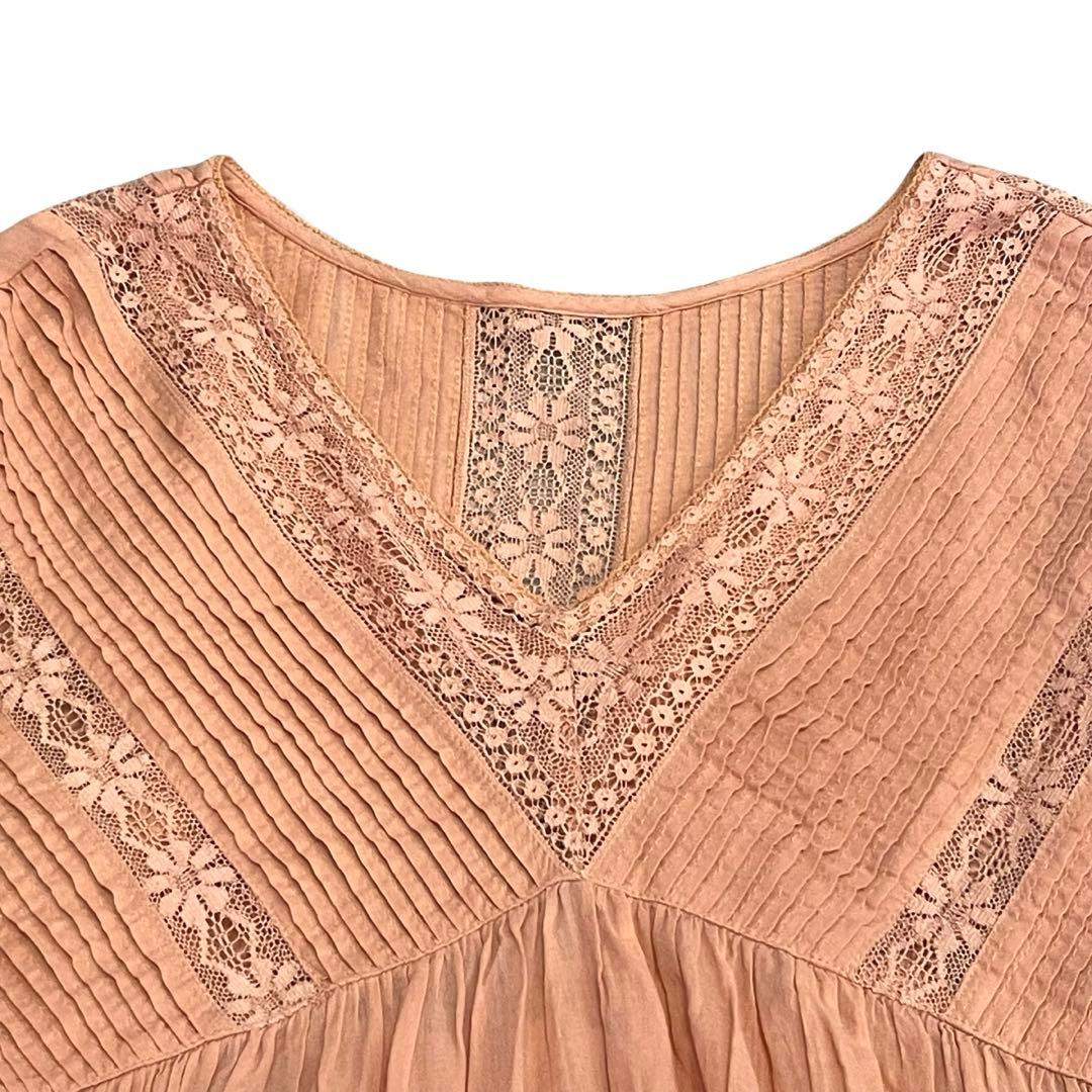 美品✨ヌキテパ コットンレースボイル 2WAYブラウス サーモンピンク