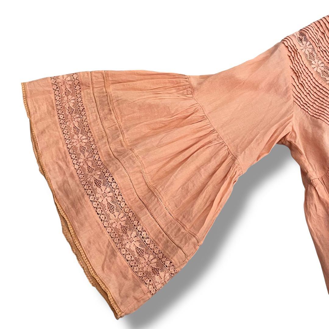 美品✨ヌキテパ コットンレースボイル 2WAYブラウス サーモンピンク