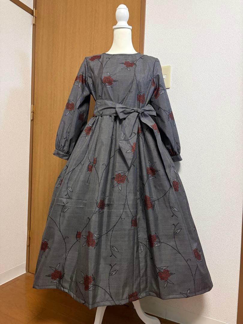 R**様 着物リメイク♪ 大島紬　ふんわりワンピース　総裏地付き　MーL