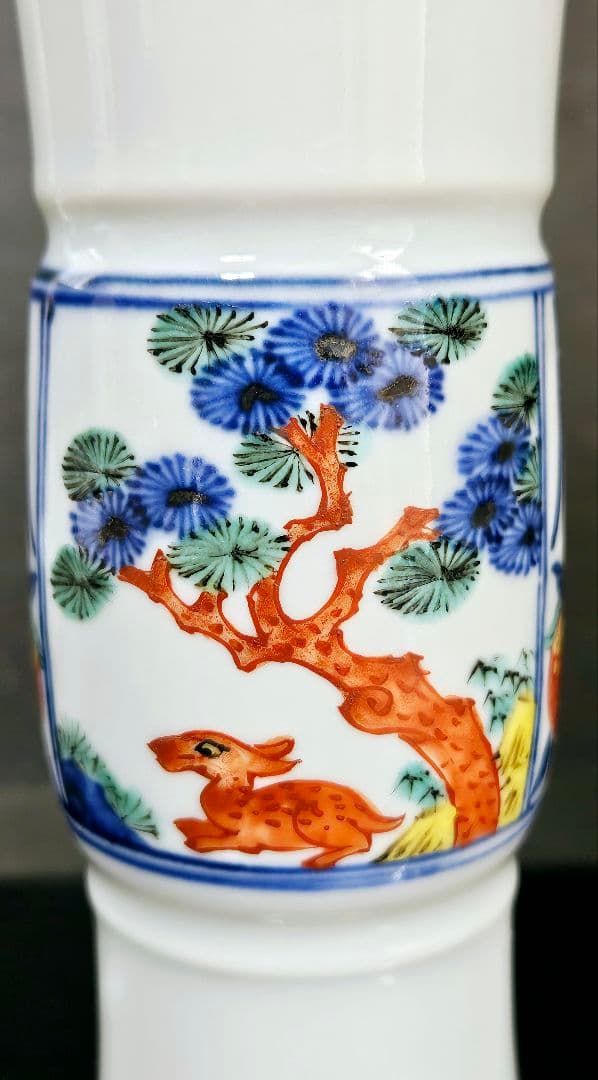 京焼　清水焼【名工】平安 北峰 造　雪中蒼北峰製銘　尊式　蓬莱山図　花瓶　共箱