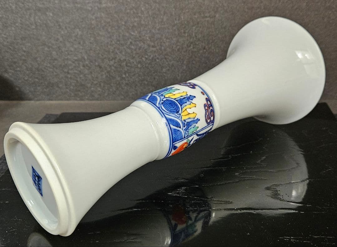 京焼　清水焼【名工】平安 北峰 造　雪中蒼北峰製銘　尊式　蓬莱山図　花瓶　共箱