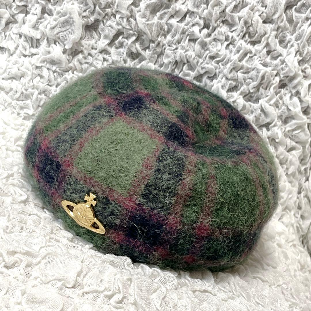 希少✨アルパカ　ウール　毛　ヴィヴィアンウエストウッド　ベレー帽　チェック　秋冬