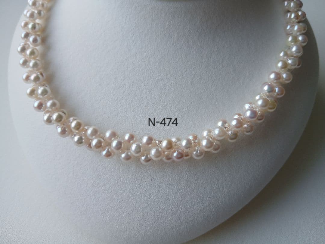 N474アコヤ真珠編み込みネックレス3.5～5.0㎜ベビーパール国産あこや本真珠