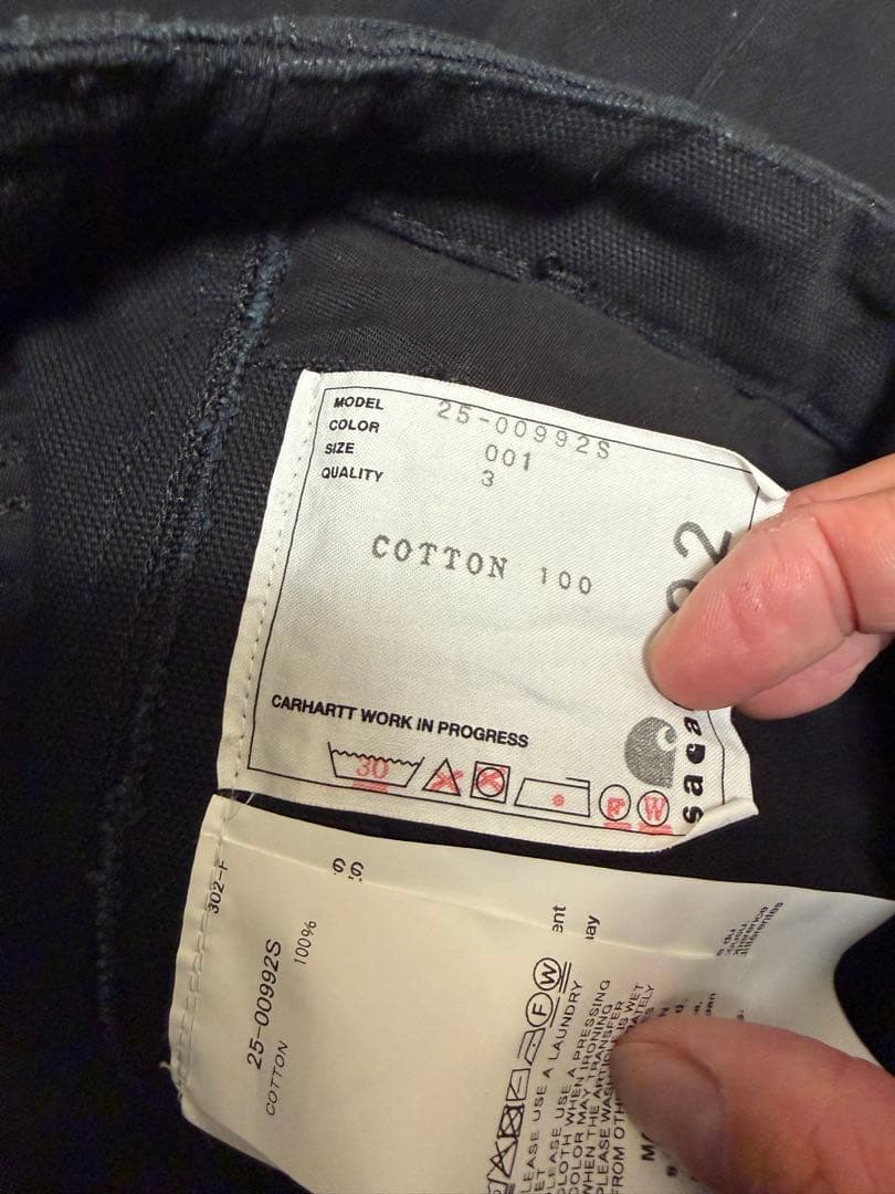 sacai carhartt カーゴパンツ サイズ3 サカイ　カーハート