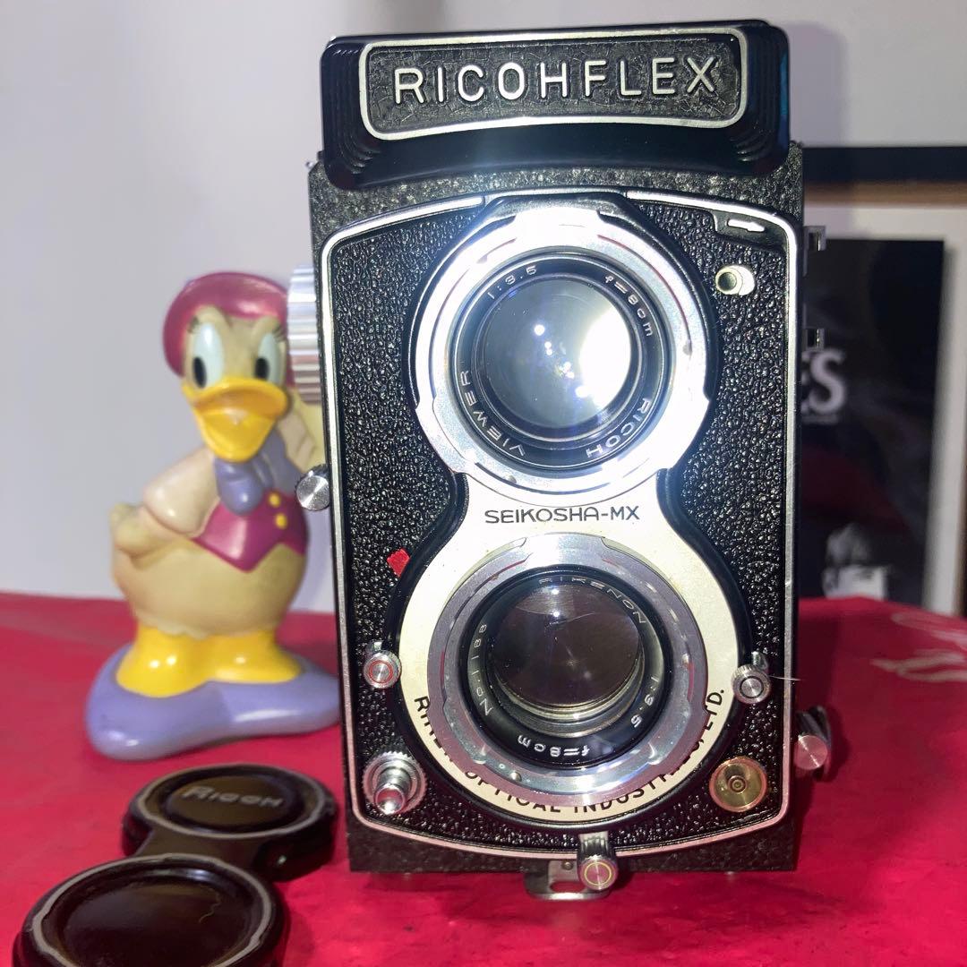 ヴィンテージ理研RICOHFLEX 二眼レフ外観合皮塗装目立つ傷無機能動作完動品