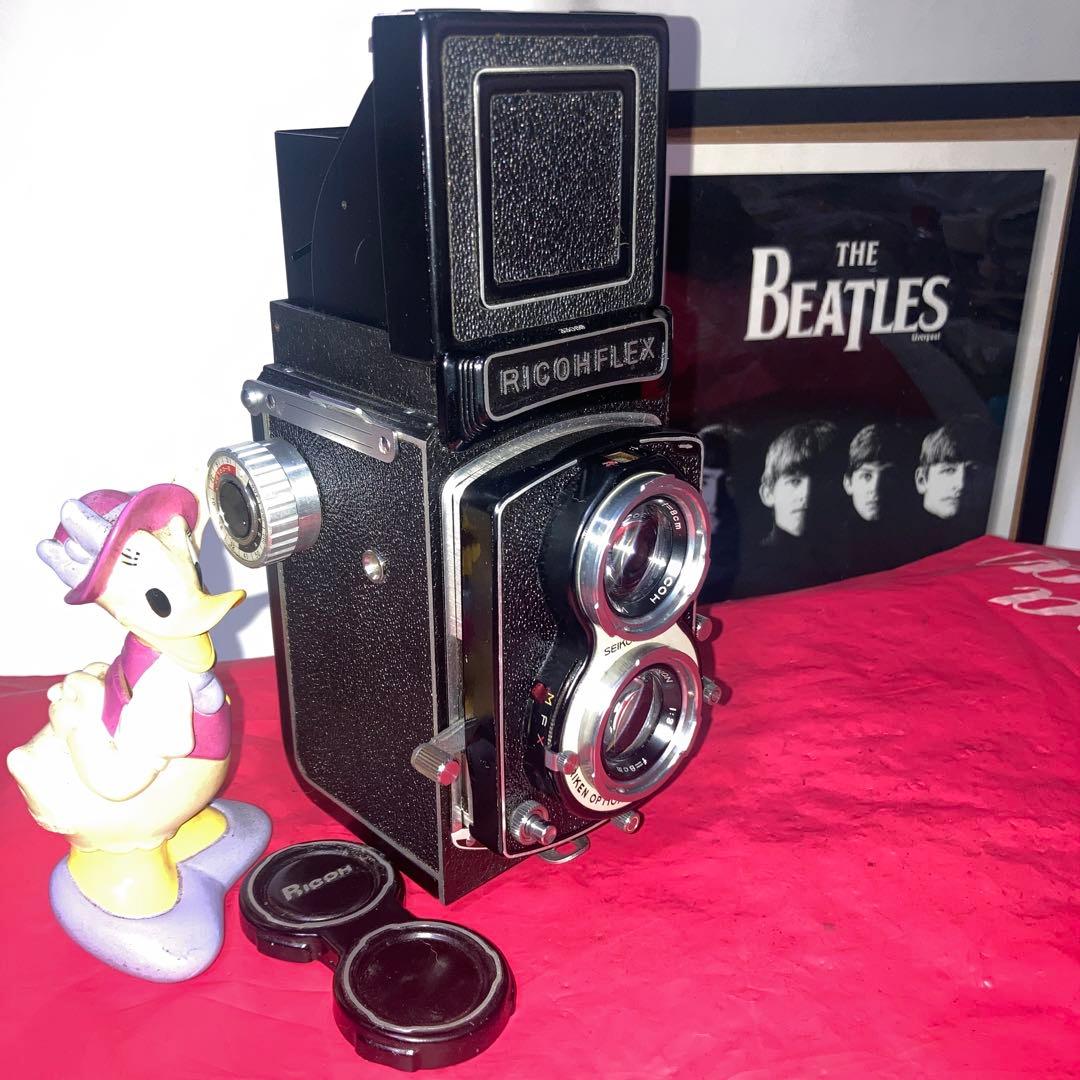ヴィンテージ理研RICOHFLEX 二眼レフ外観合皮塗装目立つ傷無機能動作完動品