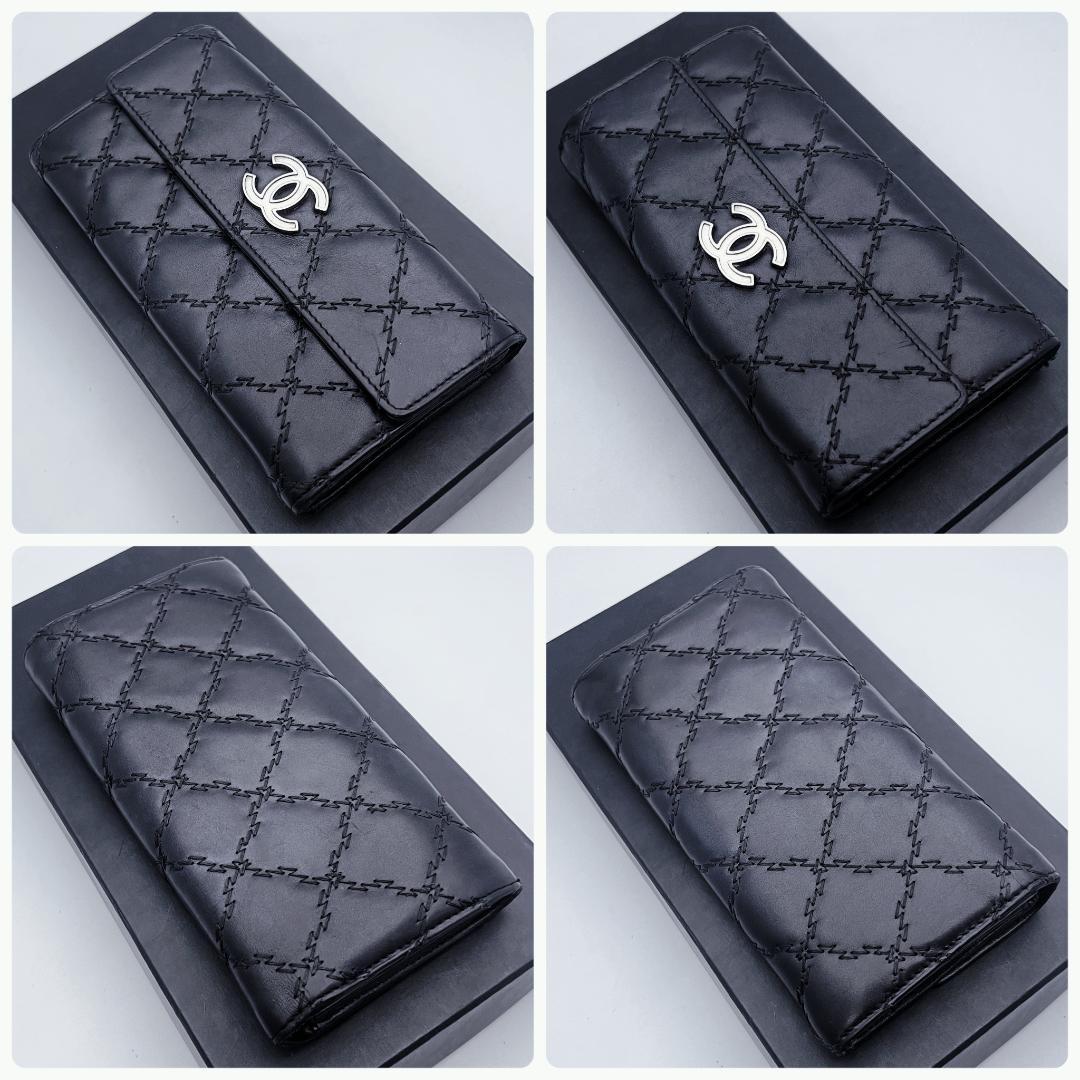 開運財布！シャネル マトラッセ ステッチ 黒 財布 正規保証2860