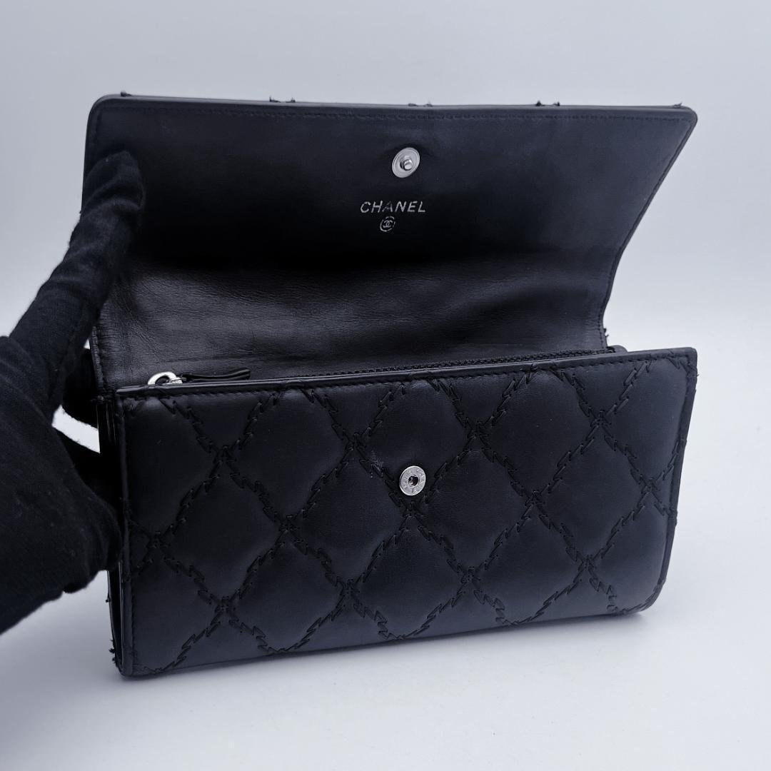 開運財布！シャネル マトラッセ ステッチ 黒 財布 正規保証2860