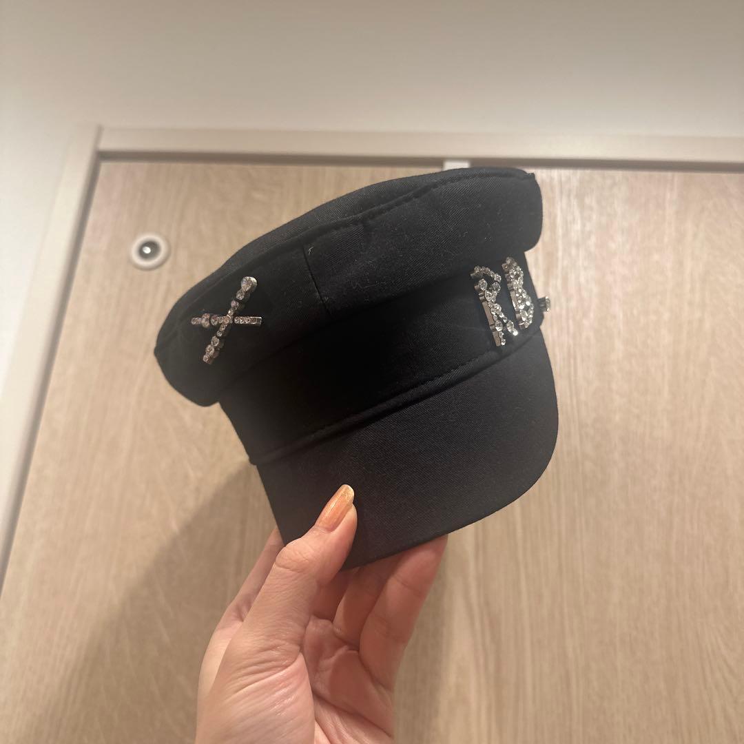 Ruslan Baginskiyラインストーンロゴ ハットストー黒キャスケット