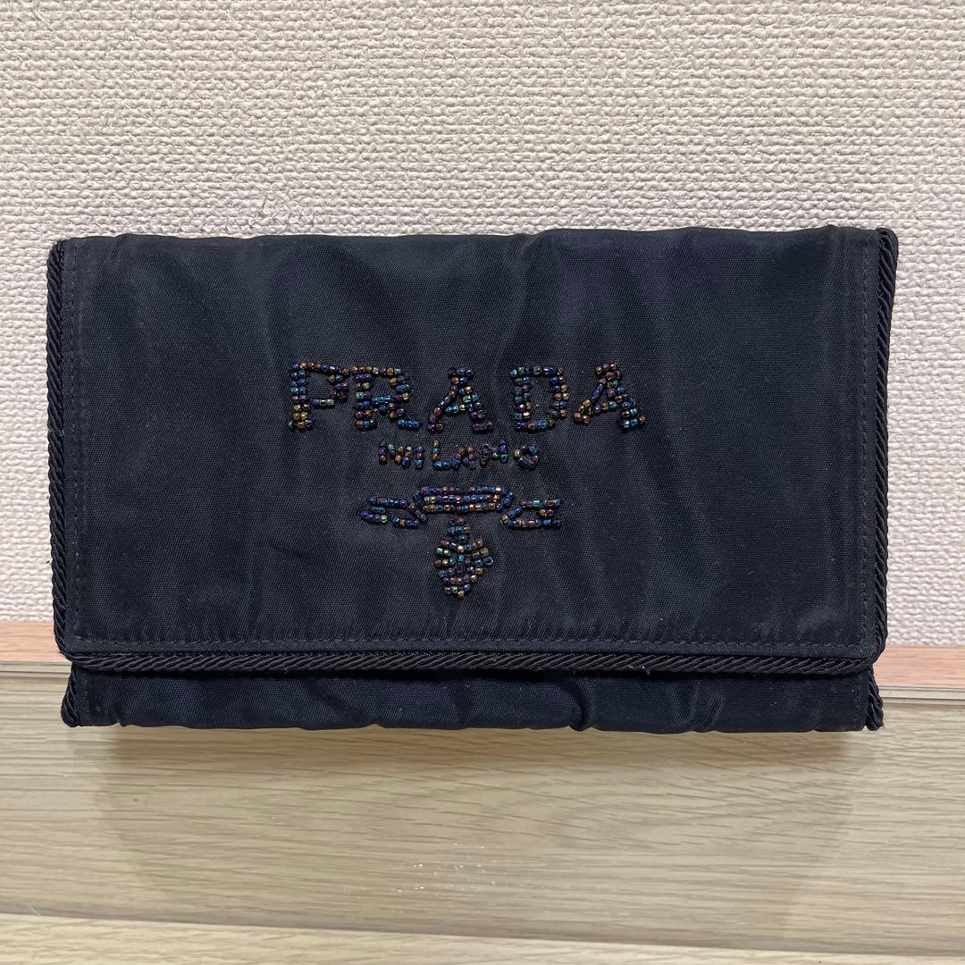 希少 PRADA 長財布 ブラック ナイロン ビーズ プラダ 財布