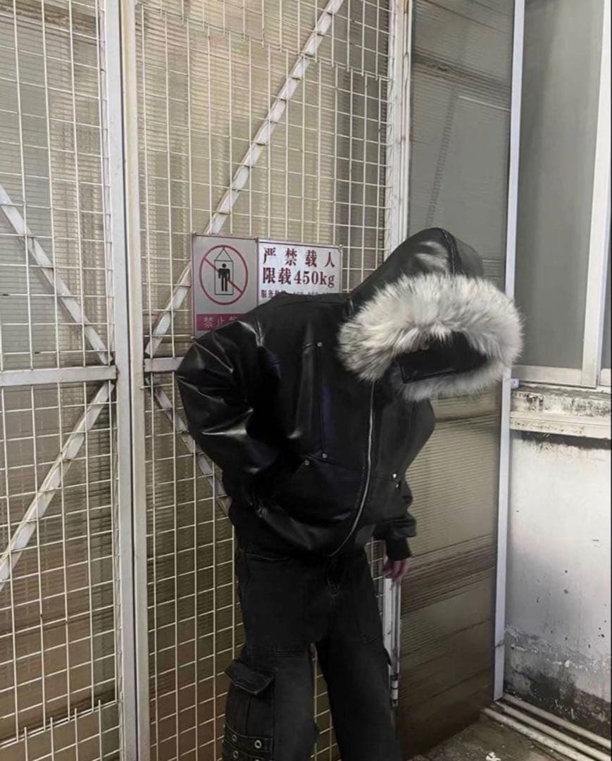 Y2K fur leather down Parker ファー着脱可能