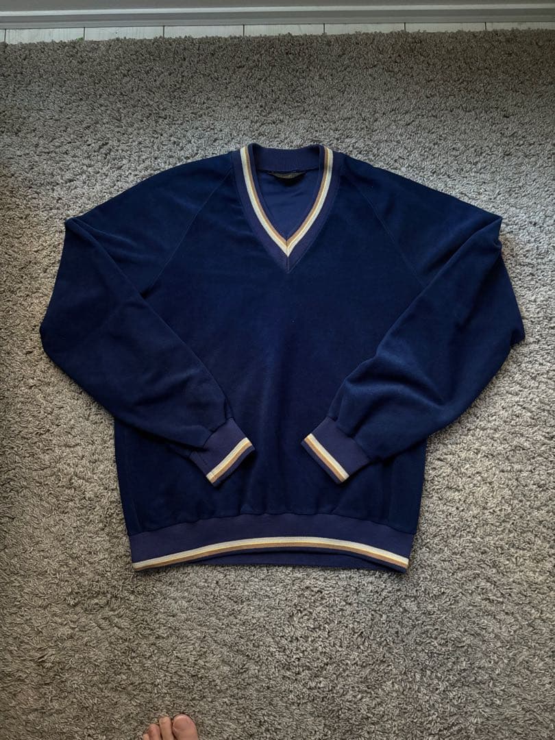 Lee 70s ベロア　Vネック　三角タグ　ナス紺