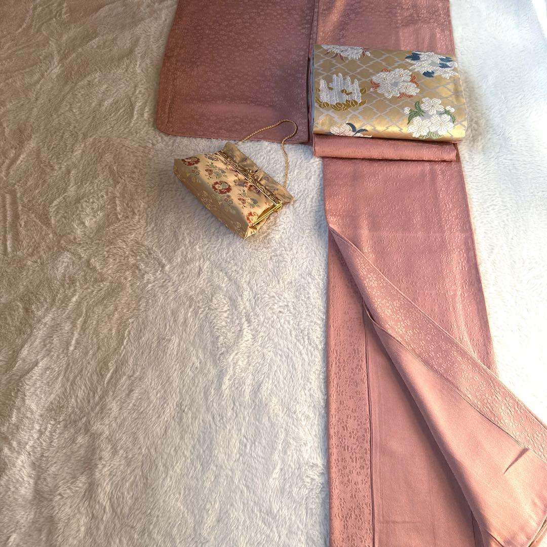 未使用　色無地　鴇羽色　桜の地紋