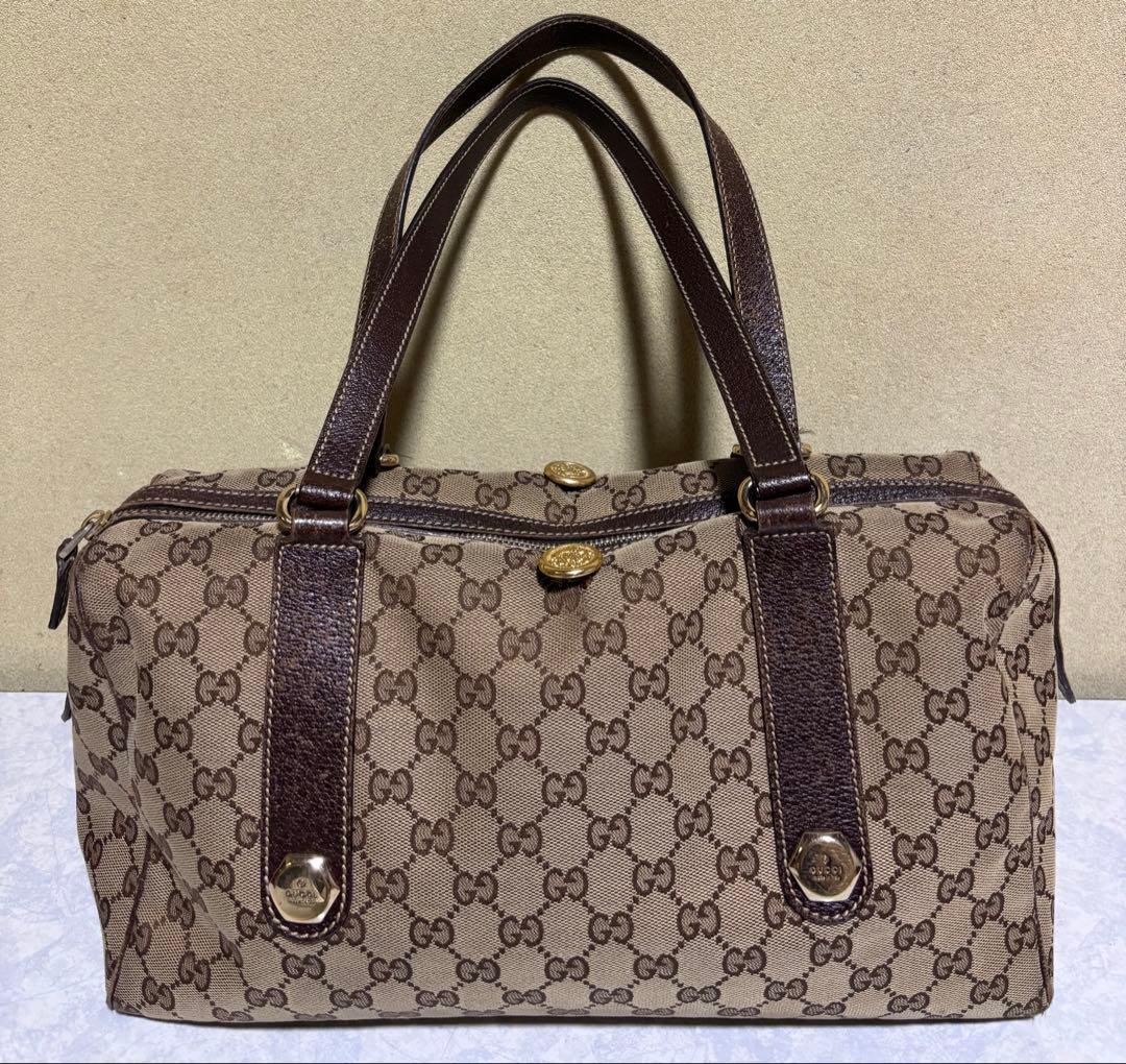 GUCCI ハンドバッグ GG柄 キャンバス生地 茶色