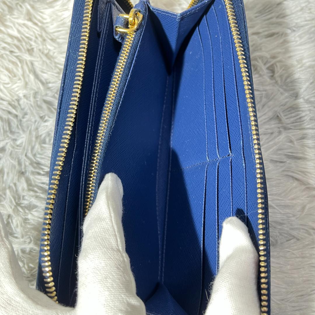 [大人気]　プラダ　サフィアーノ　長財布　レザー　ブルー　ラウンドファスナー