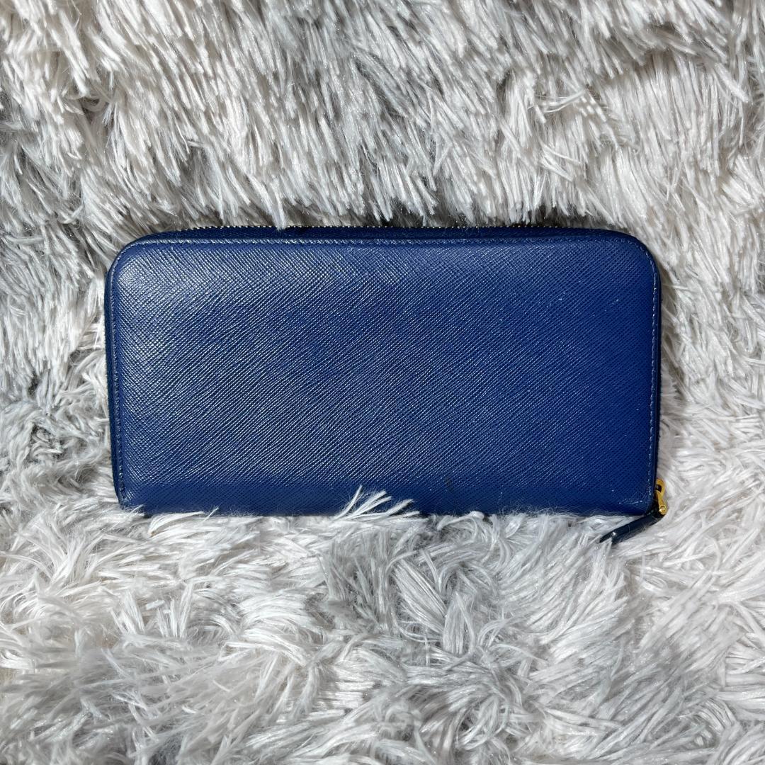 [大人気]　プラダ　サフィアーノ　長財布　レザー　ブルー　ラウンドファスナー