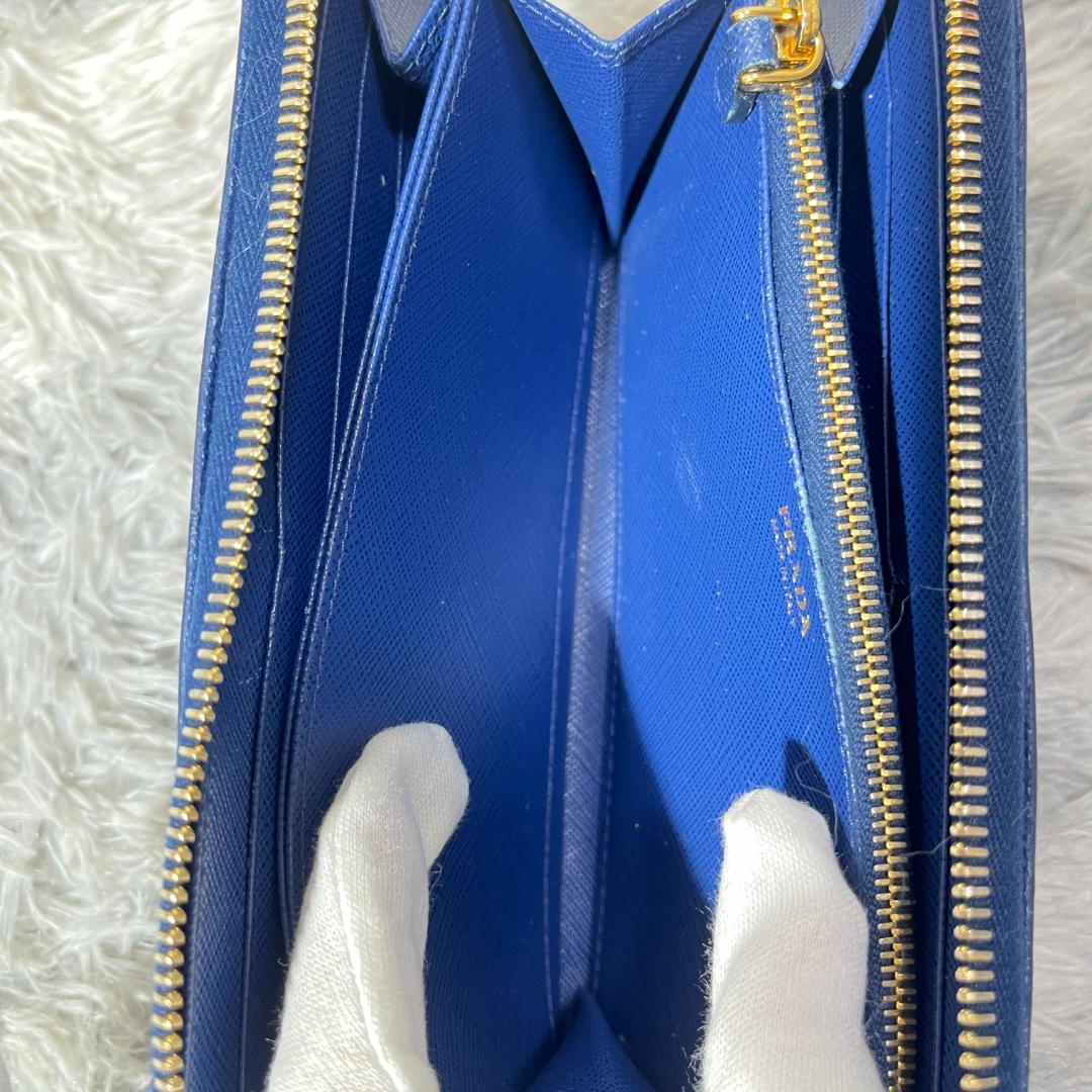 [大人気]　プラダ　サフィアーノ　長財布　レザー　ブルー　ラウンドファスナー