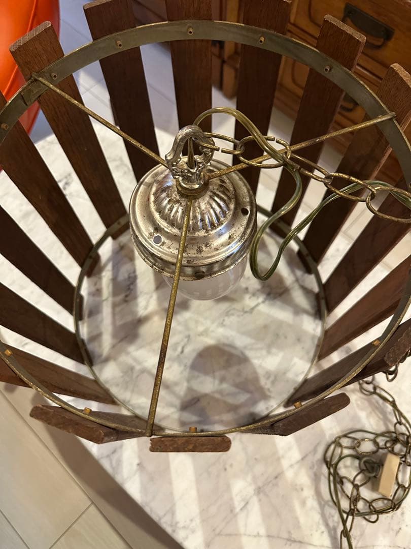 ヴィンテージ　ミッドセンチュリー　シーリングランプ　ウッド　真鍮コンビ