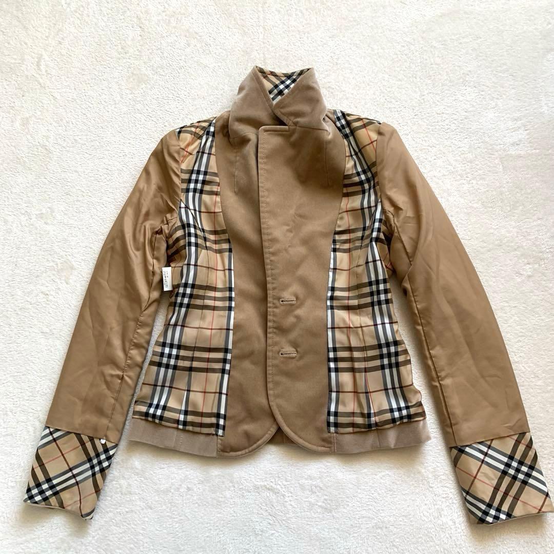 バーバリー　テーラードジャケット　ベロア　36 ベージュ　ノバチェック　シングル