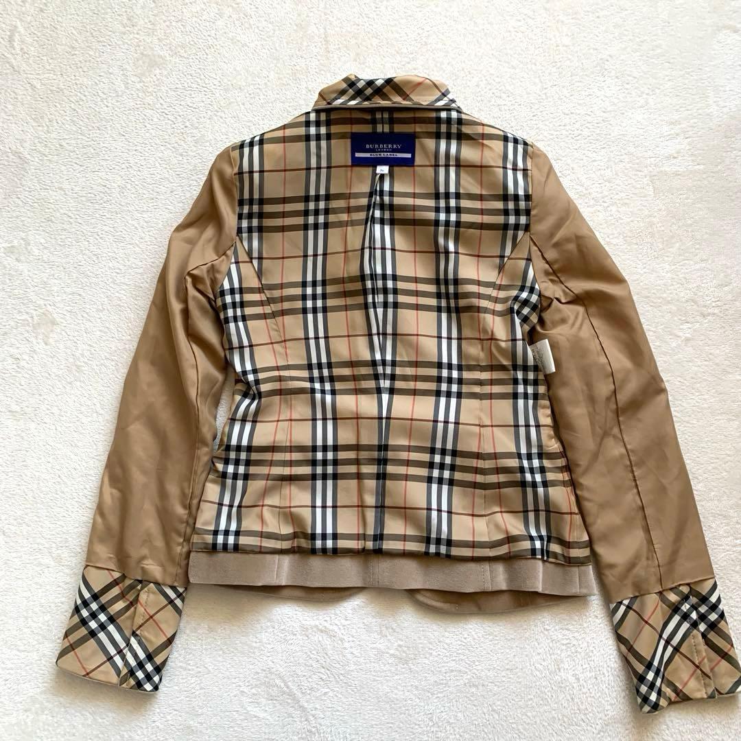 バーバリー　テーラードジャケット　ベロア　36 ベージュ　ノバチェック　シングル