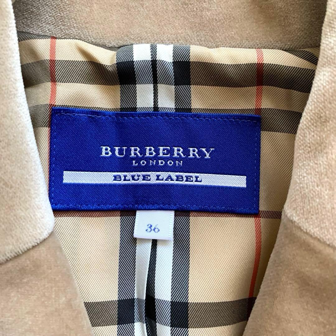 バーバリー　テーラードジャケット　ベロア　36 ベージュ　ノバチェック　シングル