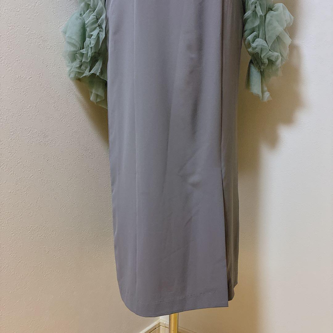 アンドレスド　グレー×グリーン　detached sleeve dress