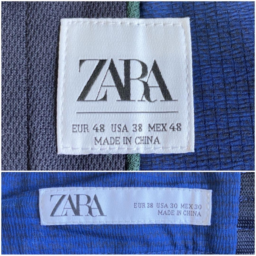 ◎人気デザイン ZARA ブルー系スーツ 軽量 チェック柄 ロゴプレートL 1