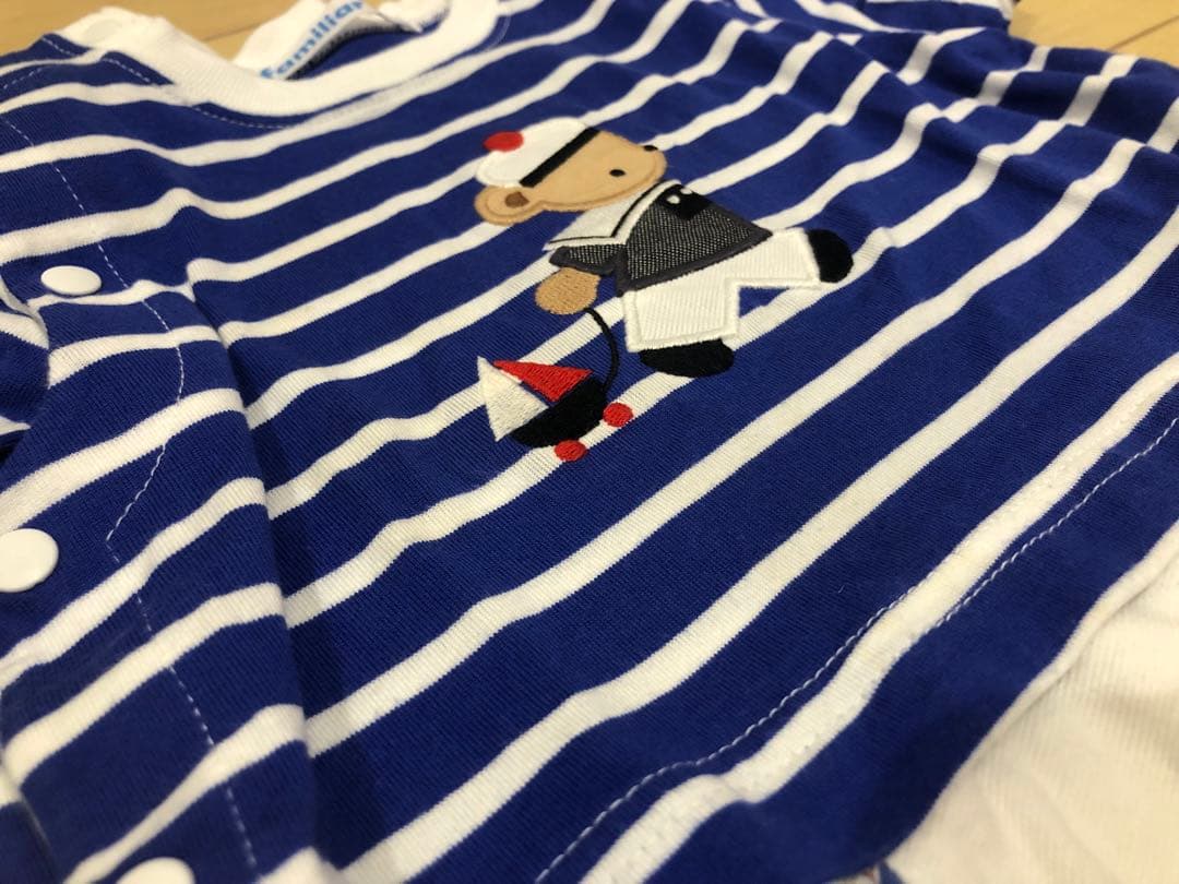 ファミリア　ボーダー　ロンパース　80