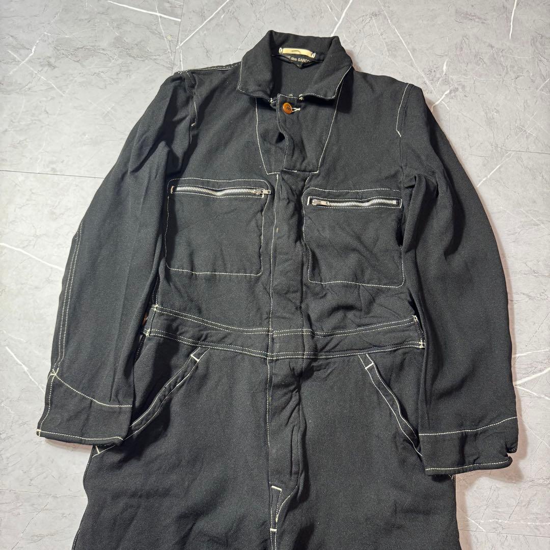 コムデギャルソンオムプリュス　ハーフパンツ　つなぎ　ポリ縮　ブラック　白ステッチ