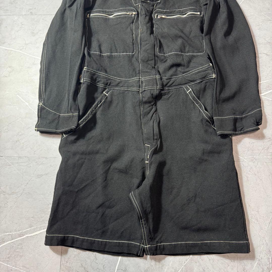 コムデギャルソンオムプリュス　ハーフパンツ　つなぎ　ポリ縮　ブラック　白ステッチ