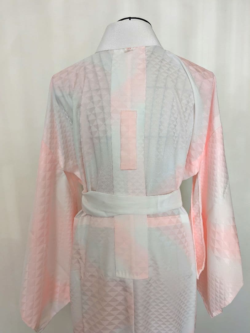 【ピンク×ホワイト暈し三角地紋】紙人形仕立て　長襦袢　衣紋抜き付