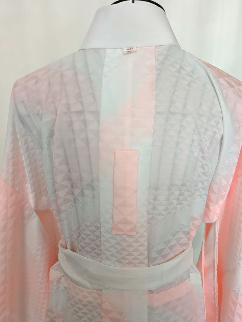 【ピンク×ホワイト暈し三角地紋】紙人形仕立て　長襦袢　衣紋抜き付