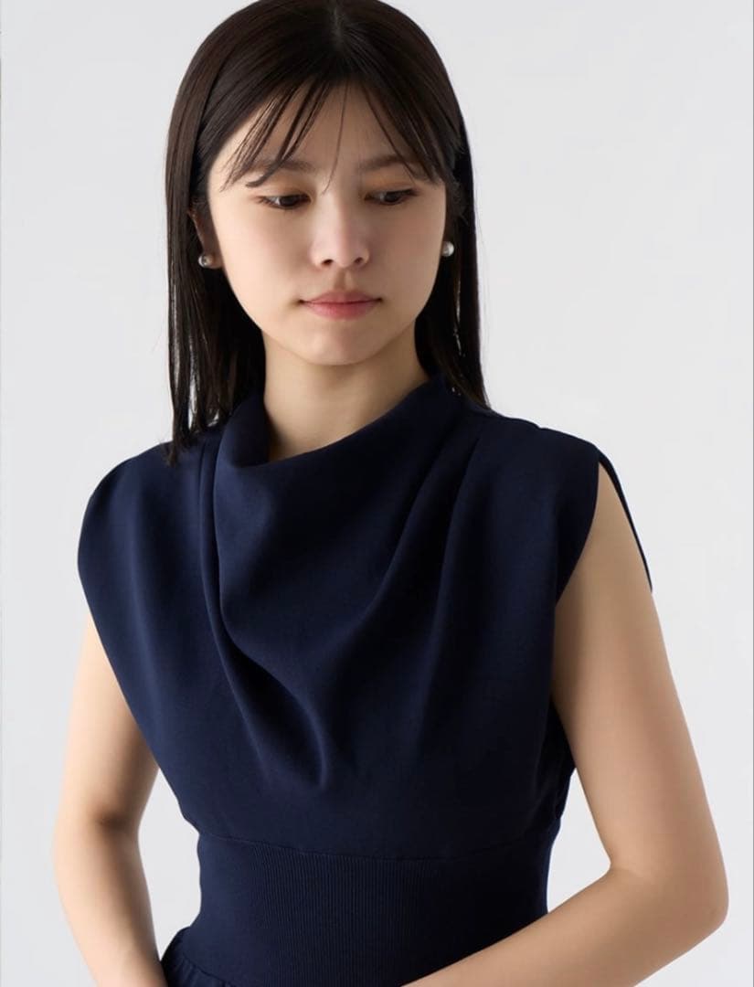 【新品未使用】CELFORD ドレープネックニットワンピース NVY 38