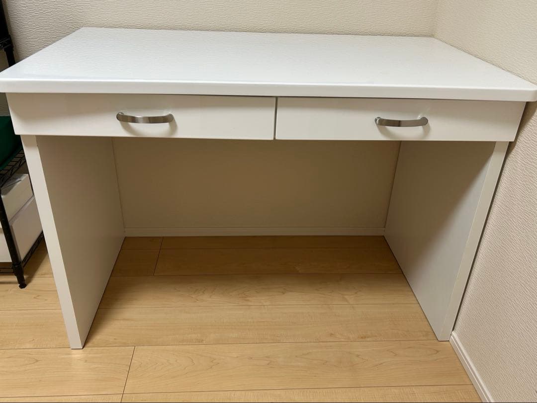 ホワイトデスク 引き出し付き3段キャビネット付き