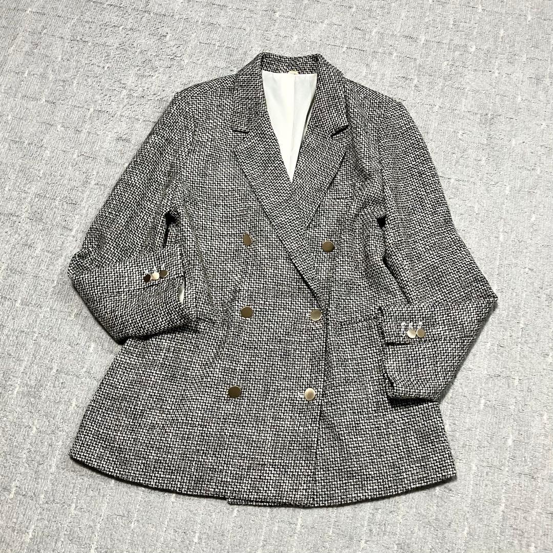 ミラオーウェン［金釦ダブルブレザーオーバージャケット］ツイード　サイズ1