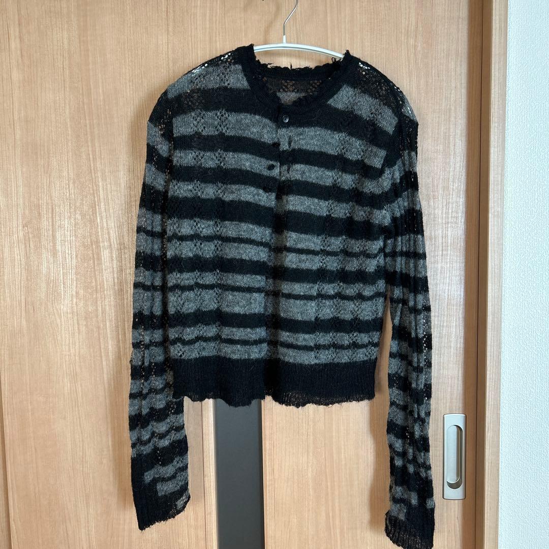 PERVERZE Thick Stripe Knit Cardigan グレー