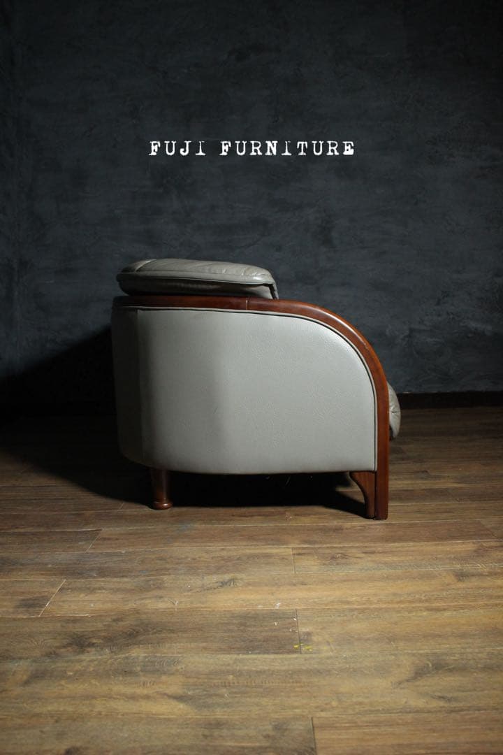 首都圏送無料〜オールドカラー&デザイン　本革　オーク肘掛け　3人掛け　美　ソファ