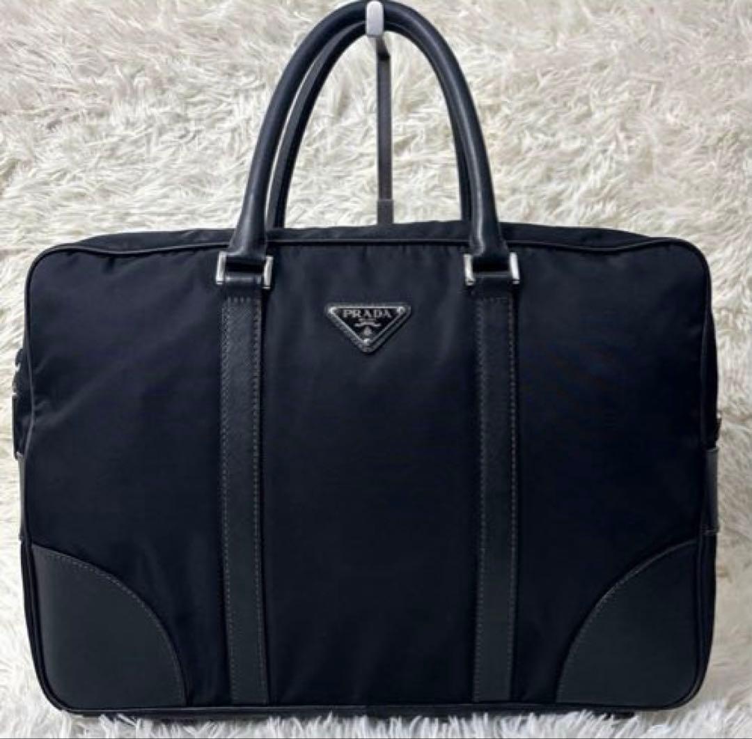 PRADA プラダ　ビジネスバッグ　ナイロン サフィアーノレザー 三角ロゴ