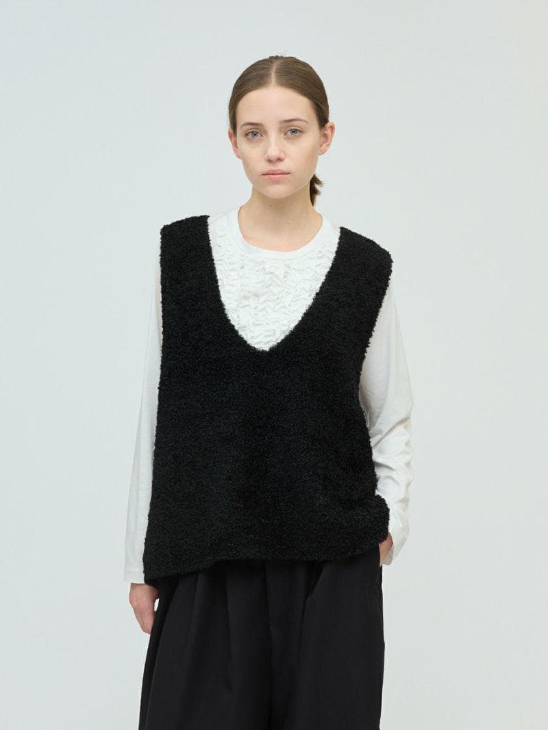 【新品タグ】mizuiro ind ミズイロインド 黒 へアリーVネックベスト