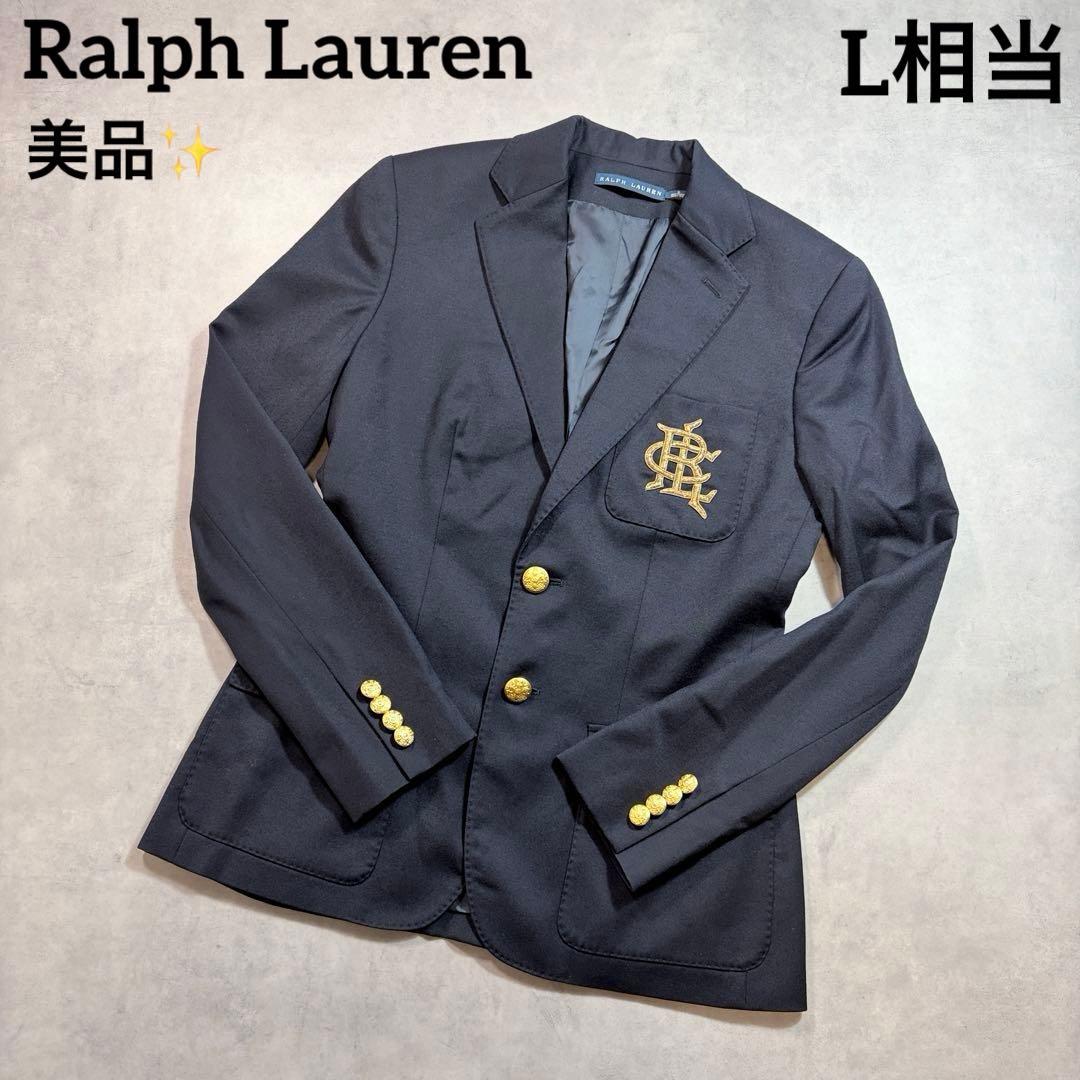 美品✨ ラルフローレン 紺ブレ ロゴ ワッペン L 165 92A