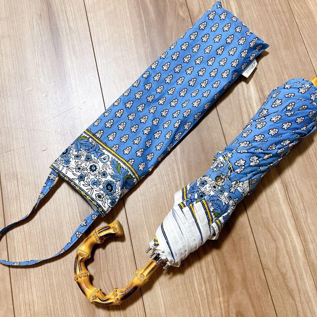 【美品】SOULEIADO 晴雨兼用 折りたたみ傘 ブルー 青