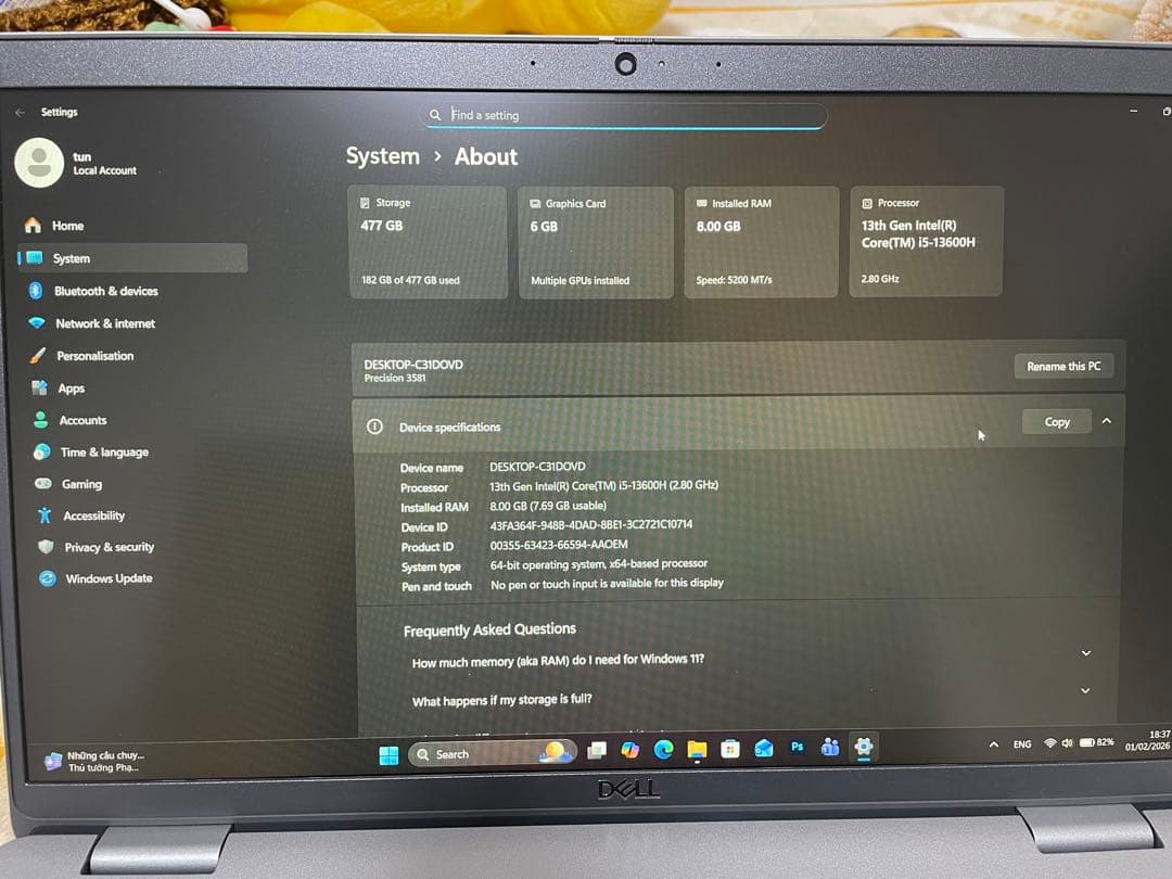 Windowsノート本体 Dell precision3581 i5th13 rtx A1000 6gb
