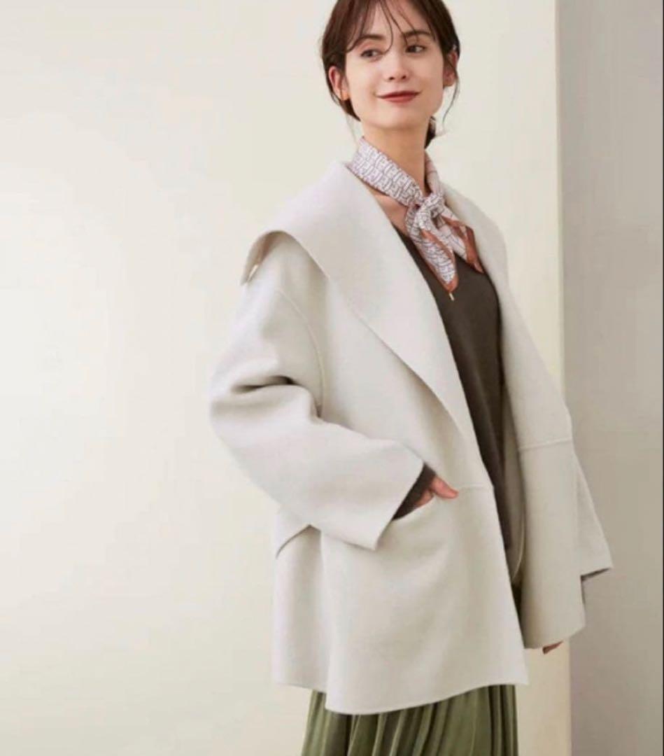 ROPE　リバーメルトンセーラーカラーショートフォルムコート　ウールコート　38